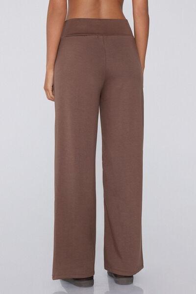 Beige Thick Soft Touch Fleece Palazzo Trousers, 5701_163Z, large image number 2