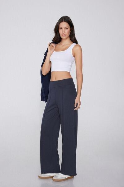 Navy Soft Touch Palazzo Fleece Pants, Absolute Blue, medium
