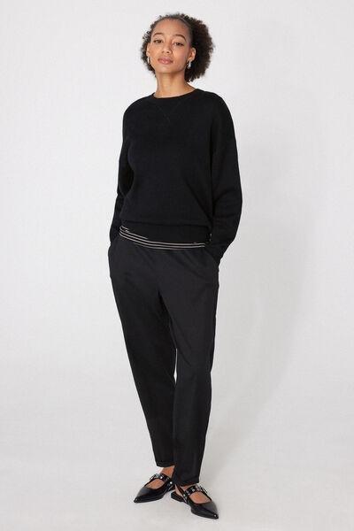 Black Gabardine Cigarette Trousers, Black, large image number 0