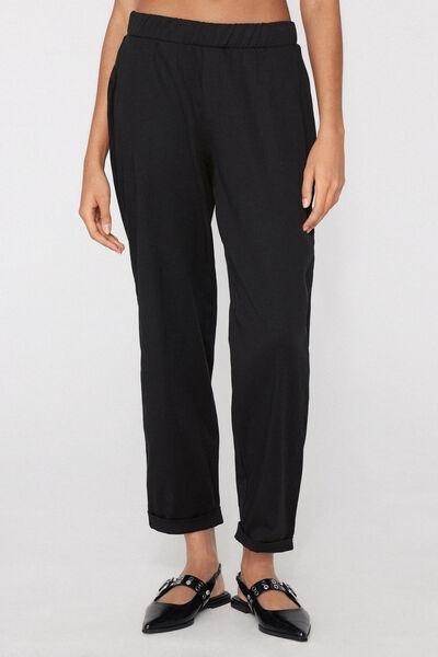 Black Gabardine Cigarette Trousers, Black, large image number 1