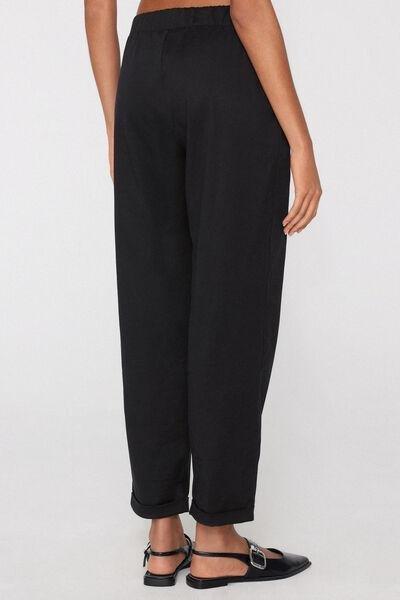 Black Gabardine Cigarette Trousers, Black, large image number 2