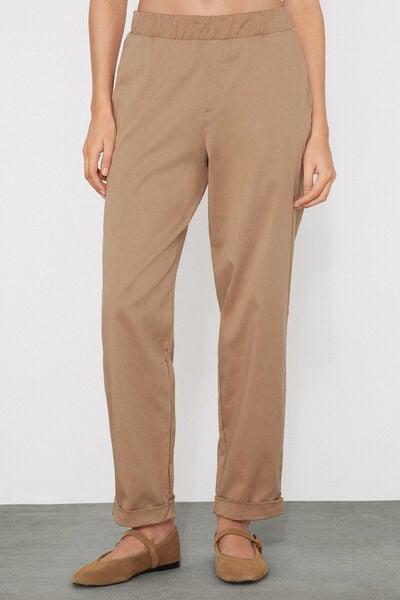 Beige Gabardine Cigarette Trousers, 5701_167Z, large image number 1
