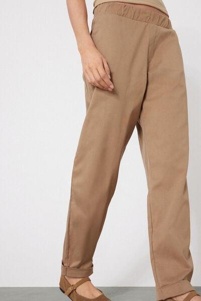 Beige Gabardine Cigarette Trousers, 5701_167Z, large image number 3