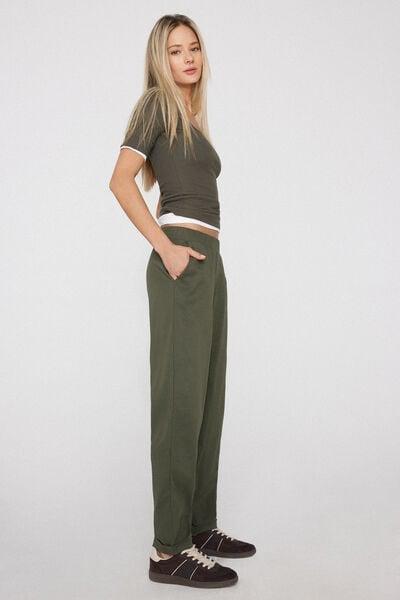 Green Gabardine Cigarette Trousers, 5701_223Z, large image number 0