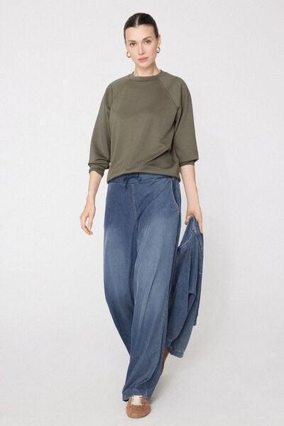 Blue Stretch Denim Palazzo Pants, 5701_186Z, large image number 0