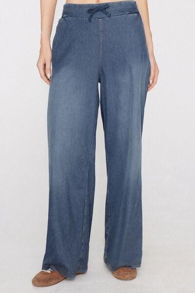 Blue Stretch Denim Palazzo Pants, 5701_186Z, large image number 1
