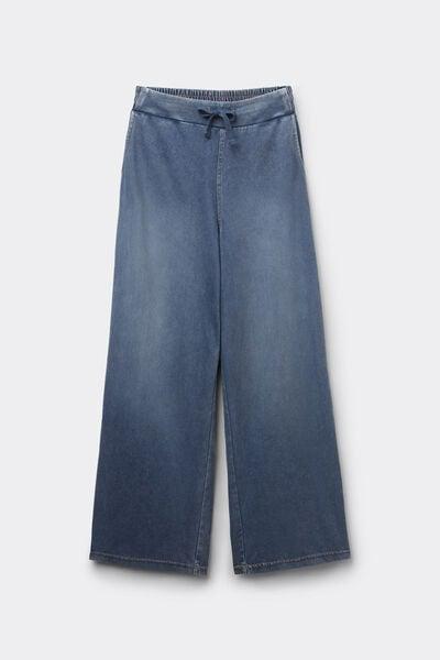 Blue Stretch Denim Palazzo Pants, 5701_186Z, large image number 4