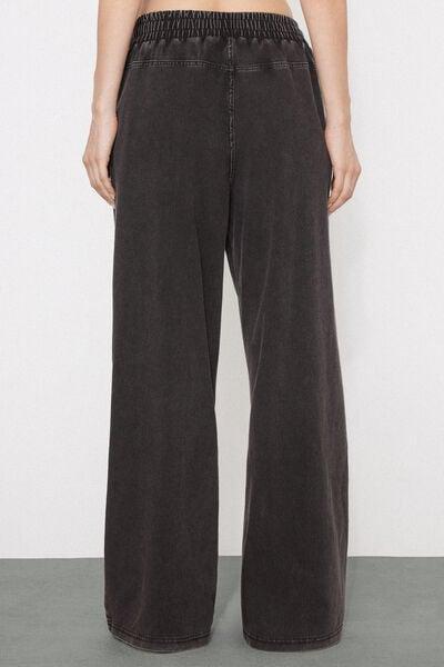 Grey Washed Stretch Denim Palazzo Pants, 5701_190Z, large image number 2