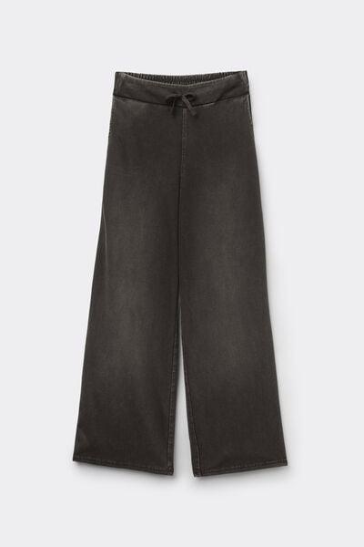 Grey Washed Stretch Denim Palazzo Pants, 5701_190Z, large image number 4