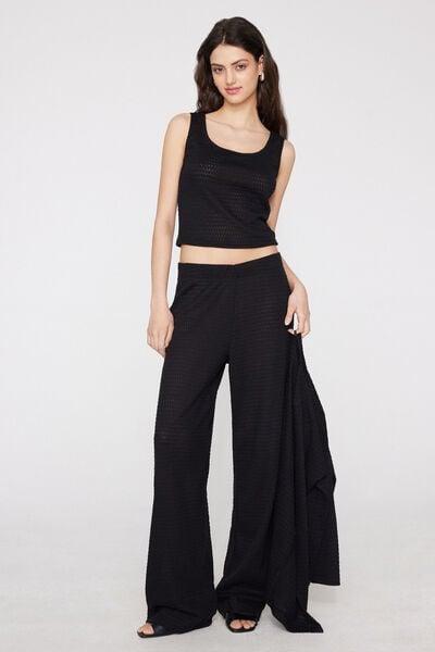 Black Openwork Knit Effect Pants, Black, large image number 0