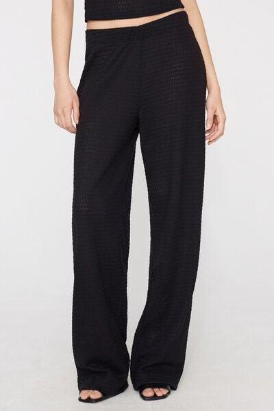 Black Openwork Knit Effect Pants, Black, large image number 1