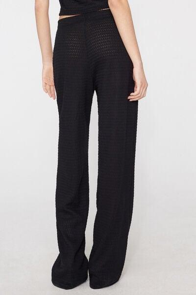 Black Openwork Knit Effect Pants, Black, large image number 2