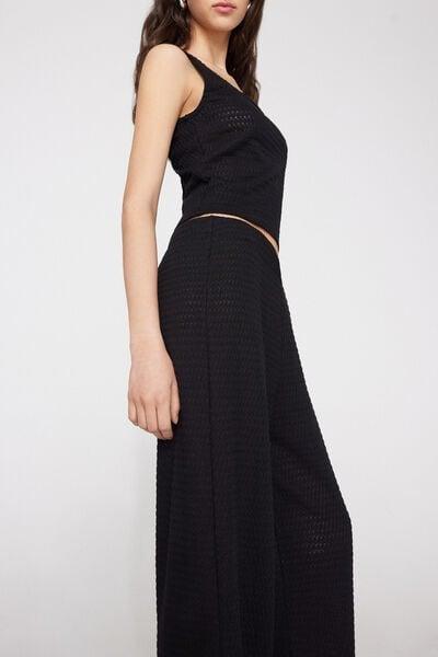 Black Openwork Knit Effect Pants, Black, large image number 3