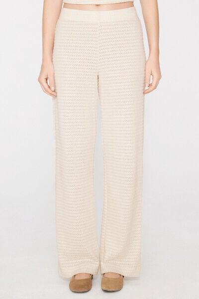 Cream Openwork Knit Effect Pants, 5701_356Z, large image number 1
