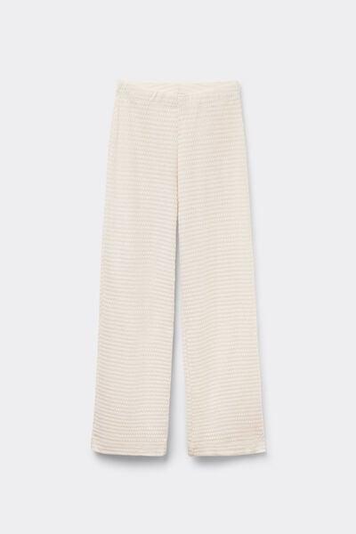 Cream Openwork Knit Effect Pants, 5701_356Z, large image number 4
