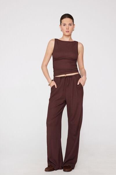 Brown Crinkle Effect Palazzo Pants, 5701_529Z, large image number 0