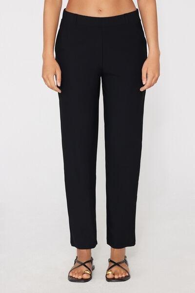 Black Easy Fit Cigarette Microfibre Pants, Black, large image number 1