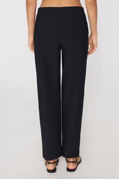Black Easy Fit Cigarette Microfibre Pants, Black, large image number 2