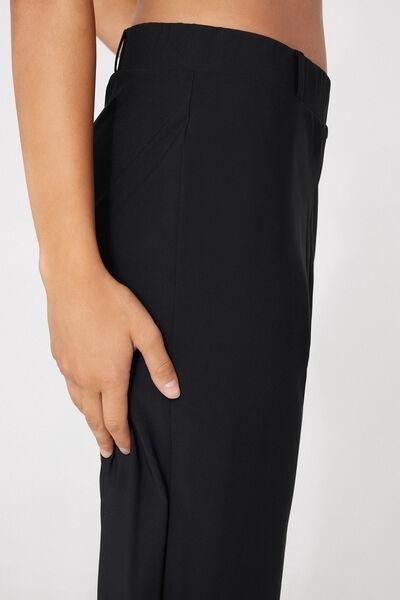 Black Easy Fit Cigarette Microfibre Pants, Black, large image number 3