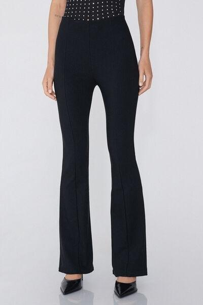 Black Stretch Flared Trousers, , large image number 0