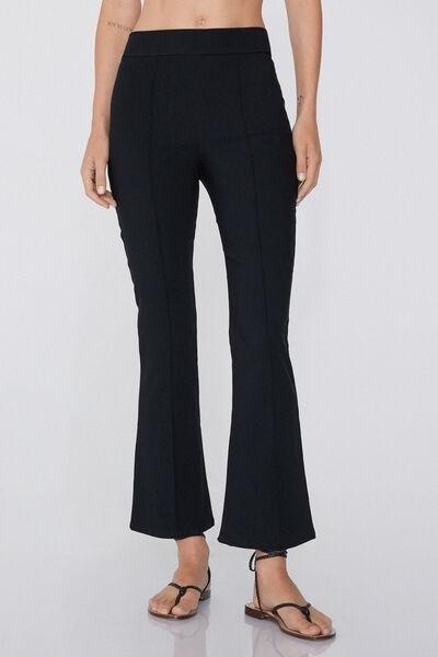 Black Stretch Canvas Cropped Flared Trousers, , large image number 0
