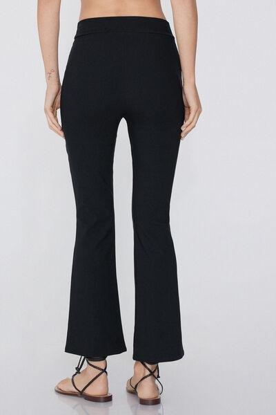 Black Stretch Canvas Cropped Flared Trousers, , large image number 2