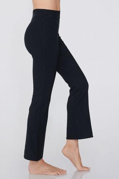 Black Stretch Canvas Cropped Flared Trousers, , large image number 3