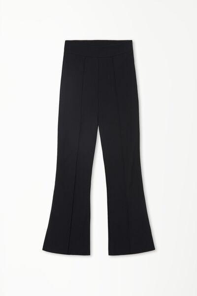 Black Stretch Canvas Cropped Flared Trousers, , large image number 4