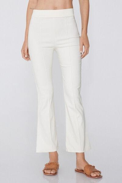 White Cropped Flared Trousers In Stretch Canvas, , large image number 0