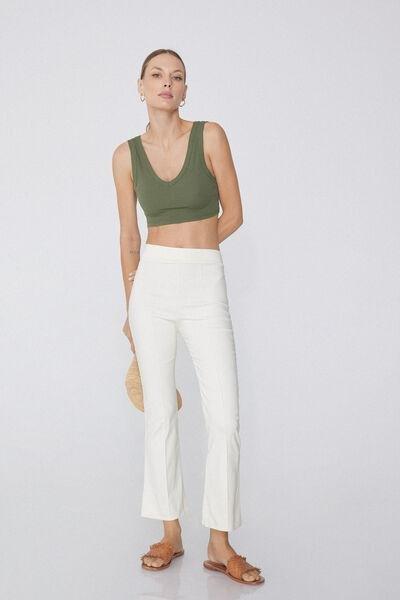 White Cropped Flared Trousers In Stretch Canvas, , large image number 1