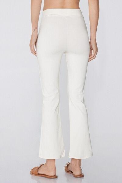 White Cropped Flared Trousers In Stretch Canvas, , large image number 2
