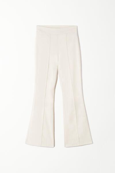 White Cropped Flared Trousers In Stretch Canvas, , large image number 4