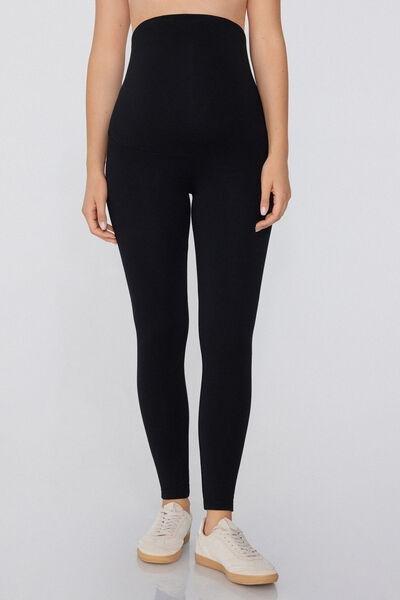 Black Maternity Thermal Cotton Leggings, , large image number 1