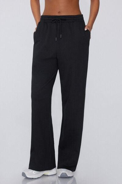 Black Palazzo Cotton Sweatpants, Black, large image number 0