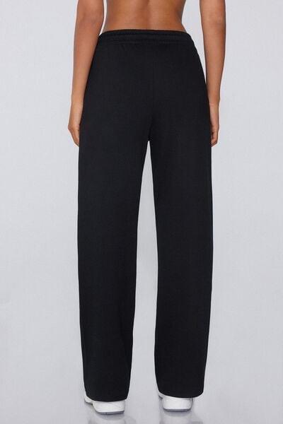 Black Palazzo Cotton Sweatpants, Black, large image number 1