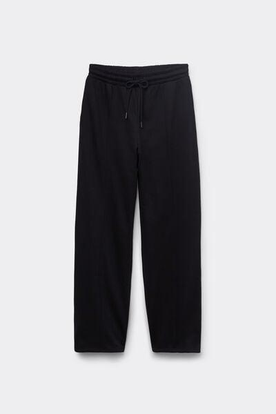 Black Palazzo Cotton Sweatpants, Black, large image number 3