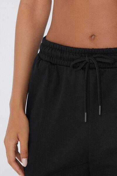 Black Palazzo Cotton Sweatpants, Black, large image number 3