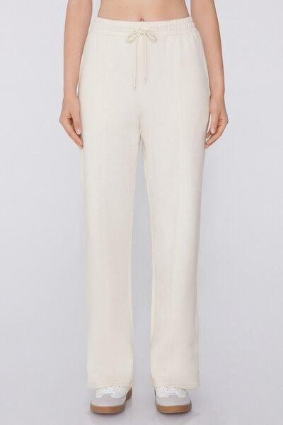 White Palazzo Cotton Sweatpants, 5701_677V, large image number 0