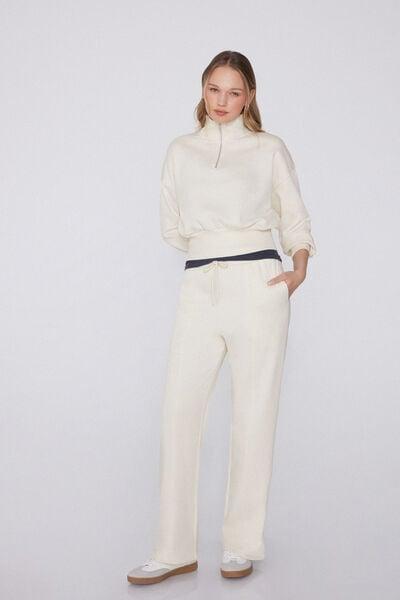 White Palazzo Cotton Sweatpants, 5701_677V, large image number 1