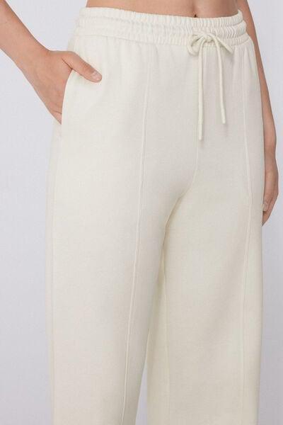 White Palazzo Cotton Sweatpants, 5701_677V, large image number 3