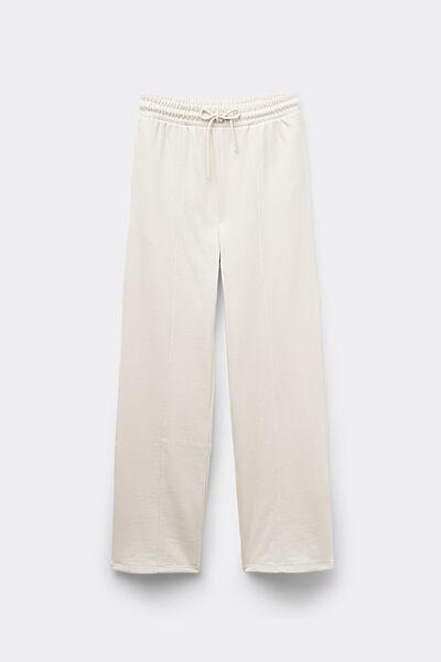 White Palazzo Cotton Sweatpants, 5701_677V, large image number 4