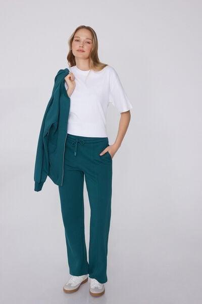 Green Palazzo Cotton Sweatpants, 5701_727Y, large image number 1