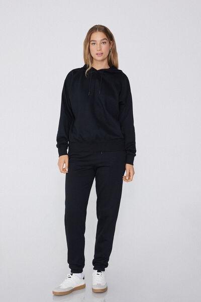 Black Thick Fleece Joggers, , large image number 1