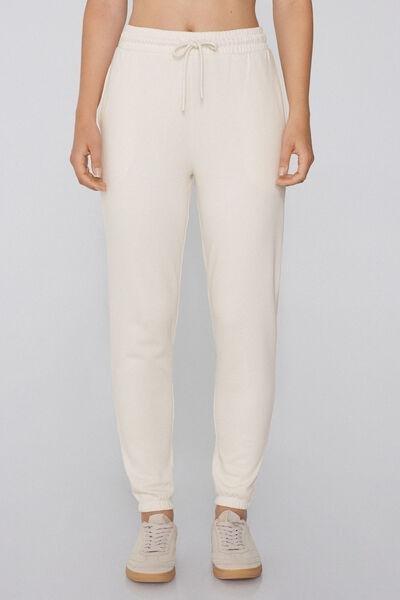 White Thick Fleece 100% Cotton Joggers, 5701_677V, large image number 1