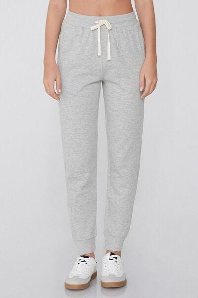 Grey Drawstring And Pockets Jogger, Light Grey Blend, large image number 0