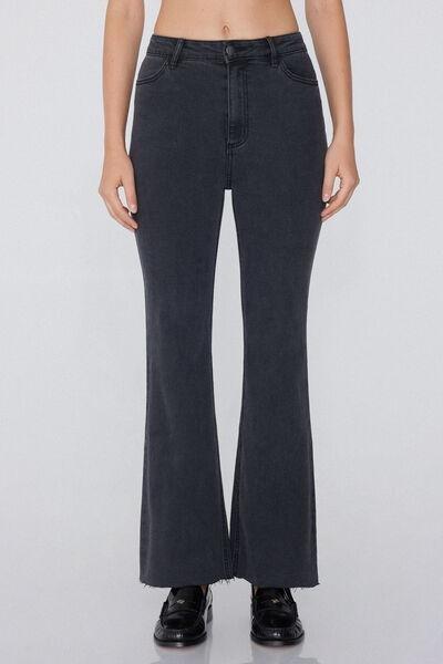 Black Denim Flared Jeans, , large image number 0