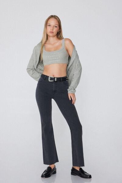 Black Denim Flared Jeans, , large image number 1