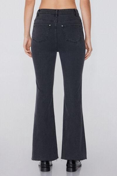 Black Denim Flared Jeans, , large image number 2