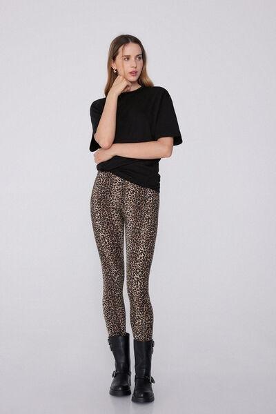 Brown Animal Print Cotton Leggings, , large image number 1