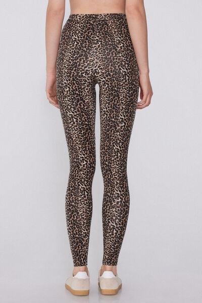 Brown Animal Print Cotton Leggings, , large image number 2